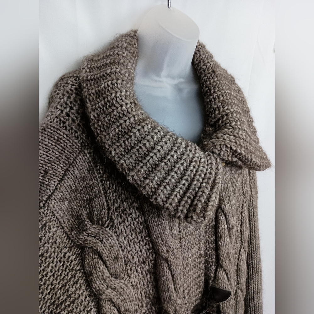 Paola Mandredi Wool Alpaca L Coatigan Long Winter Brown Cable Knit Sweater‎ - Picture 6 of 10